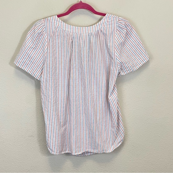 Anthropologie Isabella Sinclair Striped Smocked Neck Short Sleeve White Red S - Picture 8 of 10